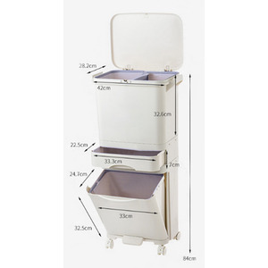 Dry Wet Waste Recycling Pedal Classified Bin Kitchen Storage Trolley Cart - White / 42l by Livingandhome