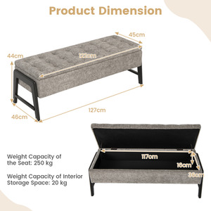 Modern Chenille Storage Bench - Grey by Costway