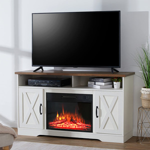 Recessed Electric Fireplace with TV Cabinet and Adjustable Flame - White by Livingandhome