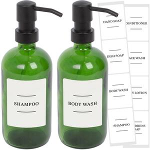 Glass Soap Dispensers with Labels - 500ml - White - Pack of 2 - Green by Harbour Housewares