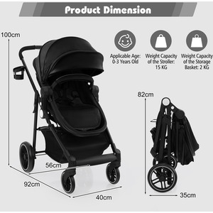 2 in 1 High Landscape Stroller Foldable Toddler Stroller - Black by Costway