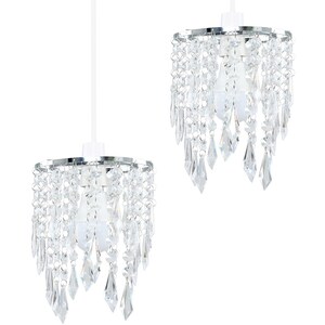 Pair of Silver Ceiling Pendant Shade With Clear Acrylic Crystal Effect Droplets - Silver by ValueLights