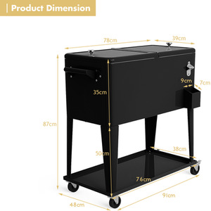 76L Rolling Cooler Cart - Black by Costway