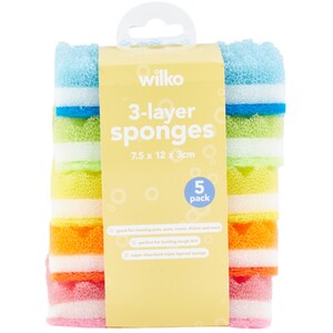 Pack of 5 Multicolour 3 Layer Sponges - Multicolour