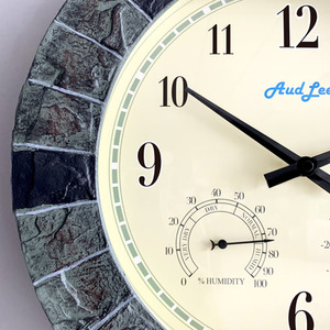 Faux Slate Thermometer and Hygrometer Clock - Mix of Dark Grey/Black Frame Colour by Audlee