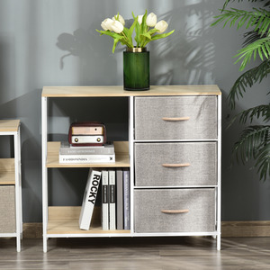 HOMCOM Storage Cabinet 3 Drawer Chest Dresser Tower with 2 Shelves - White, beige and brown by HOMCOM