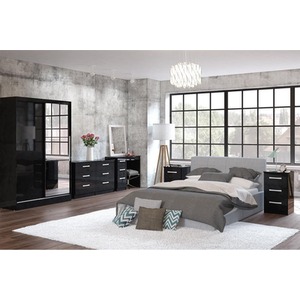 Wooden 4 Piece Furniture Set Wardrobe Chest of Drawers Bedsides Lynx - Black by Birlea