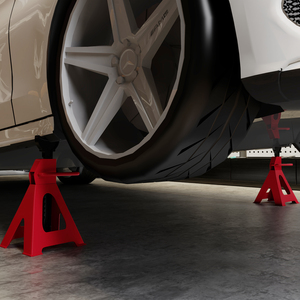 HOMCOM Axle Stands Set with Adjustable Height - Red / 27 x 24 x 38.5-60 cm by HOMCOM