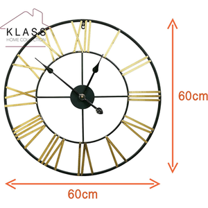 Silent Open Face Large Wall Clock - Black & Gold - Black And Gold by Klass Home Collection
