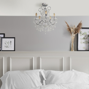 5 Way Silver Chrome Ceiling Light Chandelier With Lead Crystal Droplets - Silver by ValueLights