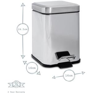 Square Stainless Steel Bathroom Pedal Bin - Chrome by Harbour Housewares