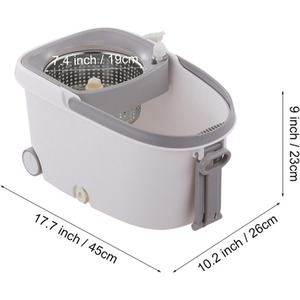 Livingandhome Spin Mop Bucket Set with 2 Extra Heads - Grey & White by Livingandhome