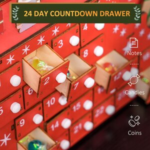 HOMCOM Christmas Advent Calendar with 24 Countdown Drawers - Red by HOMCOM