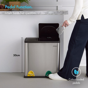 Kitchen Bin with Double Recycling Compartments - Silver by VonHaus