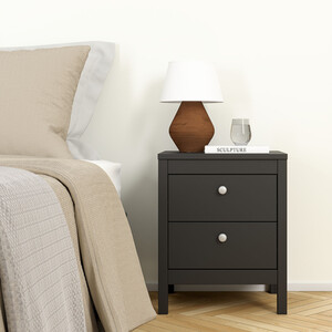 Madrid 3 Piece Bedroom Set - Matt Black / 1 x 2-drawer bedside table, 1 x 5-drawer chest of drawers and 1 x 3-door wardrobe