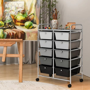10-Drawer Storage Cart Rolling Cart - Black Gradient by Costway