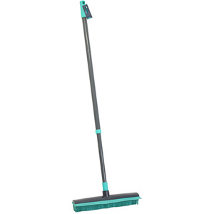 Indoor Extendable Rubber Bristle Brush Broom with Squeegee, Turquoise and Grey - Turquoise by JVL