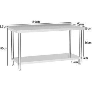 Two-Tier Stainless Steel Workbench with Backsplash - Silver / 15cm / 150cm by Livingandhome