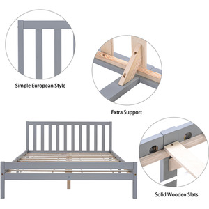 Solid Wooden Bed Frame for Adults Kids - Grey / 135cm by Abrihome