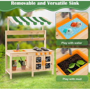 Kids Mud Kitchen with Canopy - Natural by GAINOOM