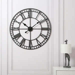 Skeleton Wall Clock with Roman Numerals - Black by Home Garden Direct