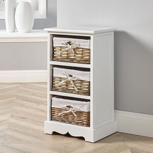 Home Source Lichfield 3 Willow Basket Drawer Chest Storage Unit - White by Home Source