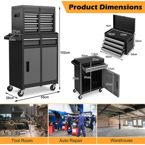 Rolling Tool Chest Combo - Black by Costway