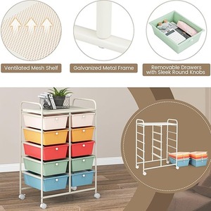 10-Drawer Storage Cart Rolling Cart - Macaron by Costway
