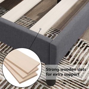 Upholstered Bed with Winged Headboard, Wood Slat Support - Grey by Abrihome