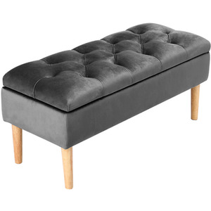 Velvet Ottoman Storage Bench - Grey by Livingandhome