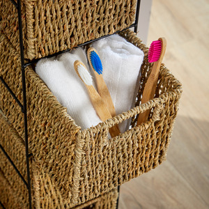 Ankara Wicker 4 Drawer Tower Storage Unit - Natural & Black by Home Source