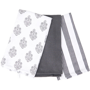 Pack of 3 Patterned Terry Towels - Grey