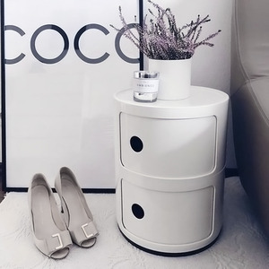 Round Beside Table Filling Cabinet Chest Unit Stockable - White / 2 by Livingandhome