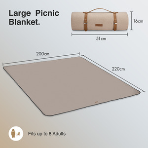 Picnic Blanket with Faux Leather Carry Handle - Beige / 180cm by VonShef