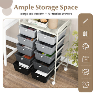 10-Drawer Storage Cart Rolling Cart - Dark Gradient by Costway