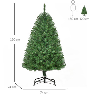 HOMCOM Prelit Artificial Christmas Tree with Warm White Lights - Green / 4ft by HOMCOM