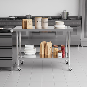 Movable Two-Tier Stainless Steel Workbench - Silver / 120cm by Livingandhome