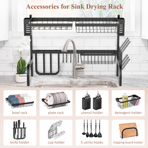 HOMCOM Space Saving 2 Tier Over The Sink Dish Drainer Rack - Black / 31.5cm / 65cm by HOMCOM