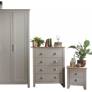 4 Piece Bedroom Set Wardrobee 2 Bedside Table 4 Drawer Cabinet - Soft Grey and Natural by Wyld and Coco