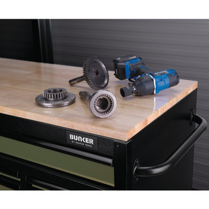 Draper Bunker Roller Workstation with Workbench - Green / Roller Tool Cabinet 10 Drawer by Draper