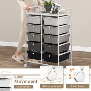 10-Drawer Storage Cart Rolling Cart - Dark Gradient by Costway