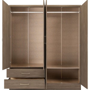 Nevada 4 Door 2 Drawer Mirrored Wardrobe Bedroom Set - Grey Gloss, Light Oak by Seconique