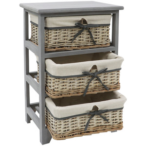 JVL Sherborne 3 Drawer Willow Storage Unit - Grey by JVL