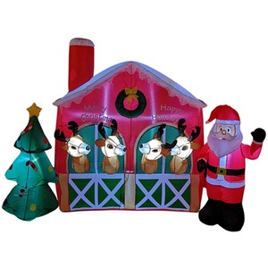 Christmas Inflatable Stable with Reindeers Santa and Xmas Tree - red by Samuel Alexander
