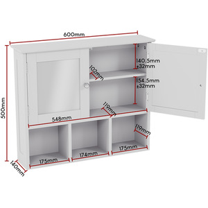 Priano 2 Door Mirrored Wall Cabinet - White - White by Vida Designs