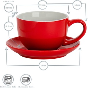 12 Piece Coloured Cappuccino Cup and Saucer Set - 250ml - Black by Argon Tableware