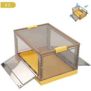 Set of 3 Foldable Storage Boxes with Wheels - Yellow by Livingandhome