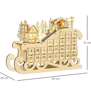HOMCOM Christmas Village Advent Calendar with Countdown Drawer - Natural wood by HOMCOM