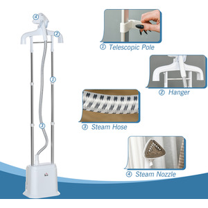 HOMCOM Upright Garment Clothes Steamer with 6 Steam Setting and 1.7L Water Tank - White by HOMCOM