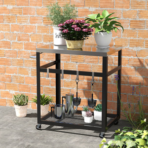 2-Tier Outdoor Grill Cart Kitchen Trolley - Black by Costway